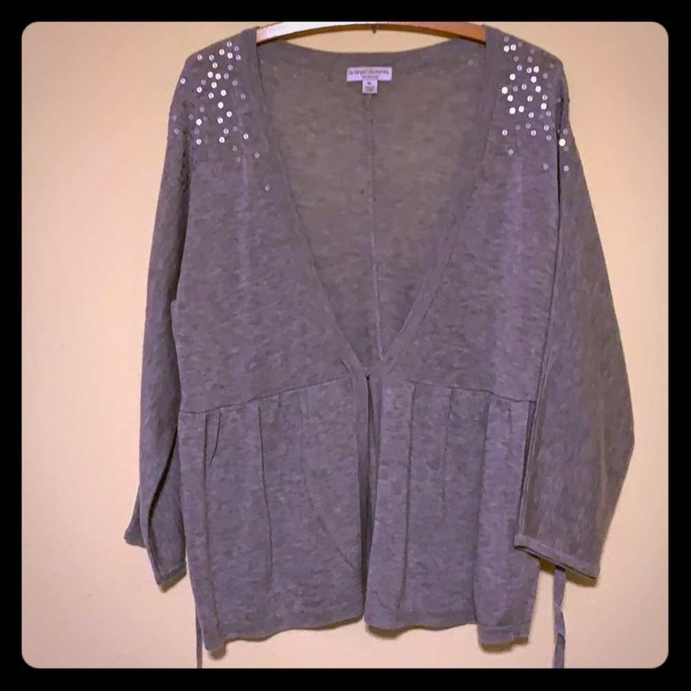 Gray cardigan with tie belt